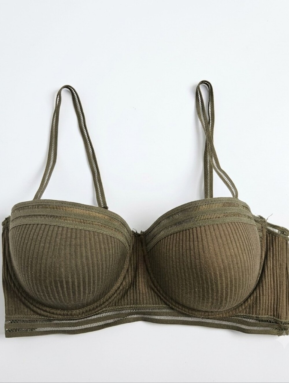 Ribbed Olive Green Underwire Bra 38D